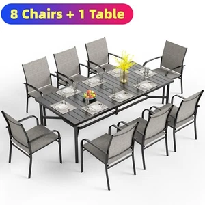 9 Piece Patio Table Chairs Set Outdoor Dining Furniture Set Armchairs Gray - Picture 1 of 13