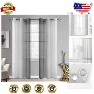 Grommet Top Ombre Sheer Curtains for Bedrooms & Living Rooms, 2 Panels 42"x84" - Picture 1 of 9