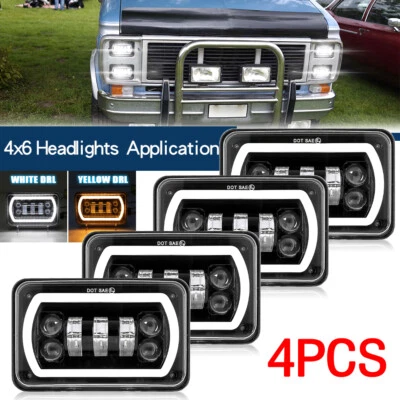 For GMC C1500 Suburban G2500 G3500 Van 4pcs 4x6'' inch LED Headlights Hi/Lo Beam - Image 1 of 4