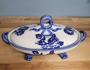 Antiguo Staffordshire Ironstone - Inglaterra - Blackney Flow Azul - Plato Cubierto Ovalado - Imagen 1 de 10