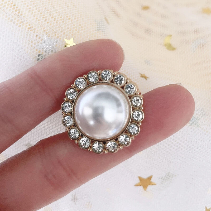 10Pcs Round Rhinestone Pearl Buttons Embellishments for Clothes DIY Sewing - Image 1 of 4