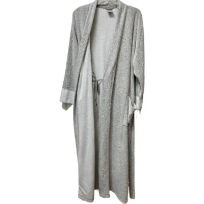 NUEVO CON ETIQUETAS N Natori Bata Larga 1X Plus Gris con Blanco Suave Foto 1 de 4