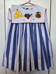 Vestido de playa bordado aplique castillo de arena 2T vintage años 80 Ashton Connor - Imagen 1 de 4