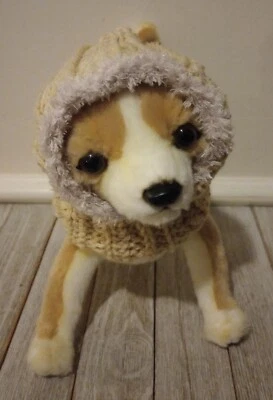 crochet handmade dog pet hood hat cat snood xs small sand tan new - Image 1 of 4