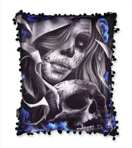 Liquor Brand Los Muertos Pillow Decorative Throw Pillow Sugar Skull Gothic Punk  - Picture 1 of 3