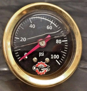 BRASS HARLEY LIQUID FILLED OIL PRESSURE GAUGE 100PSI hd chopper bobber black 100 - Bild 1 von 3