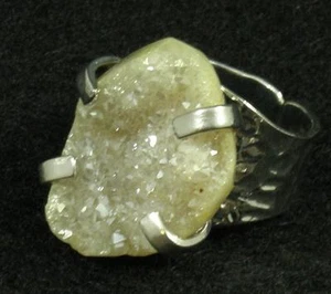 Light Yellow Citrine Color Coated Druzy Agate Nuggety Large Ring Adjustable - Picture 1 of 5