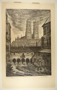 Frauenkirche Cathedral original signed woodcut by Franz Emanuel Hecht ca. 1920s - Picture 1 of 9