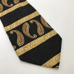 Tom James Neck Tie 100% Silk Paisley Stripes Classic Black Gold 60 X 4 - Picture 1 of 9