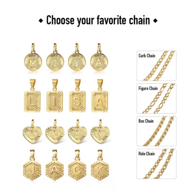 Collar con Dijes Colgante Letra Inicial Chapado en Oro 14K Unisex Multi Estilos 18" Foto 1 de 4