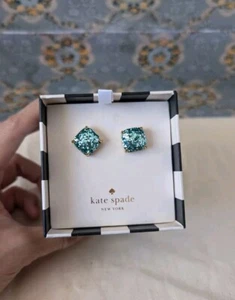 Kate Spade New York Large Gold Glitter Square Stud Earrings Blue Green - Picture 1 of 9