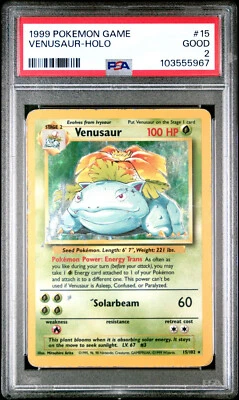 PSA 2 Venusaur 15/102 Base Set Rare Holo Pokemon Card WOTC 1999 - Good - Image 1 of 3