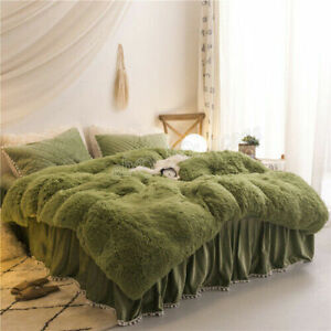 Luxury fruit green plush fluffy mink velvet duvet cover Qui stitched bedding set