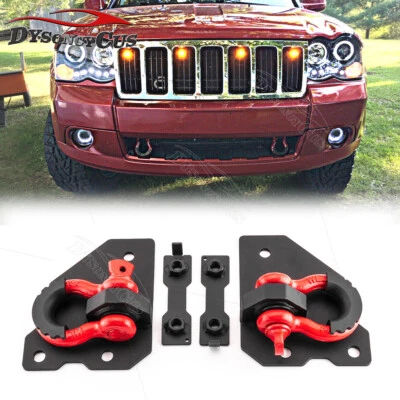 For 2005-2011 Jeep Grand Cherokee Front Tow Hook Shackle Mount+ 3/4'' D Ring Kit - Image 1 of 4