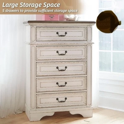 Ashley Realyn 5 Drawer 34" Chest in Chipped White and Brown - Image 1 of 2