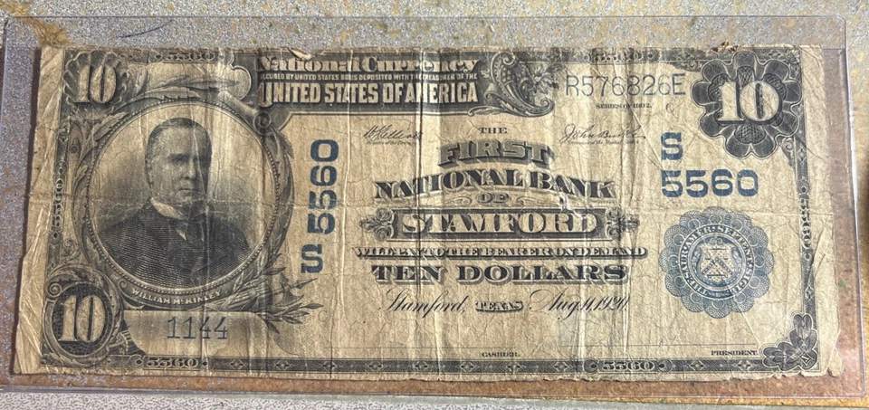 1902 $10 Large Bill Stanford Texas First National Bank Note - Image 1 of 4
