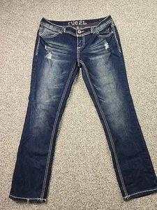 Rue 21 Jeans Womans 7/8 Blue Denim Regular Distressed Embroidered Straight Leg - Picture 1 of 16