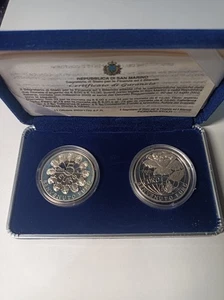 Monete San Marino - Dittico Benvenuto Euro 2002 - 5 e 10 Euro Argento 925 - Foto 1 di 5