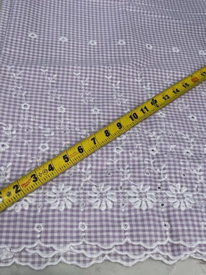 74"" by 42" wide Scalloped edge embroidered fabric - one raw edge - Image 1 of 4
