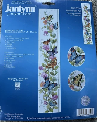 Janlynn Counted Cross Stitch Kit Butterfly Bell Pull 023-0310 4.5x22 NIP - Image 1 of 3