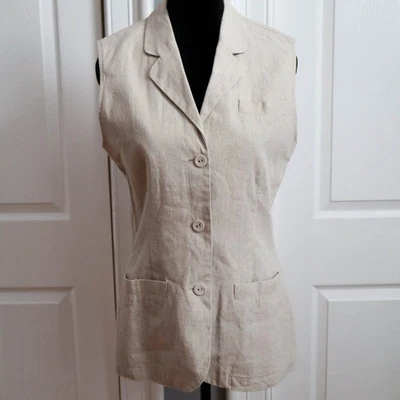 Chaleco de Colección Años 90 Esprit Lino Mezcla Algodón Longline Caqui Talla M Lagenlook Ecuestre Foto 1 de 4