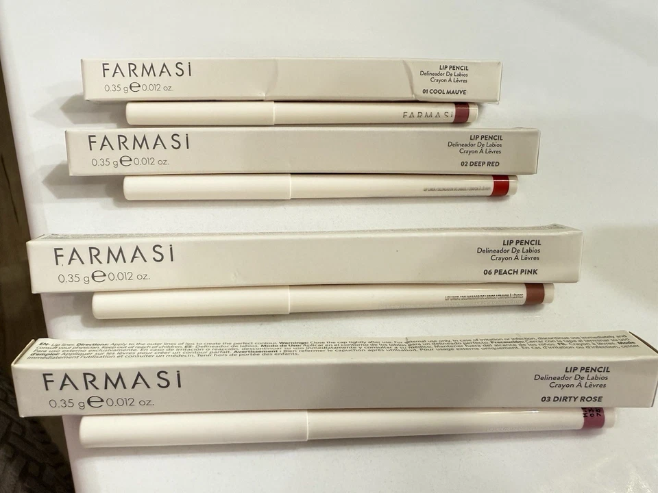 FARMASI LIP PENCIL COOL MAUVE, DEEP RED, PEACH PINK & DIRTY ROSE LOT OF 4 - Image 1 of 4
