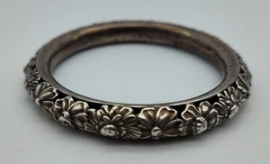 Antique Flower Filigree Sterling Silver 925 Bangle Bracelet - Picture 1 of 8