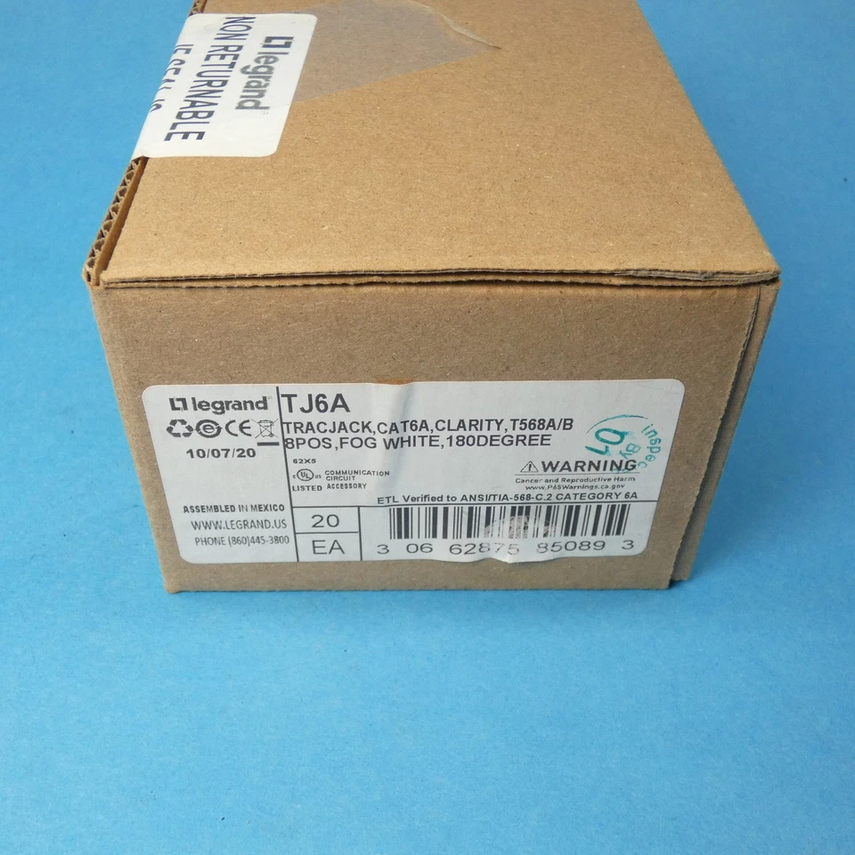 LEGRAND TJ6A TracJack CAT6A FOG WHITE CLARITY T568A/B 8 Pos Box Of 20