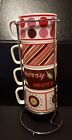 Cypress Home CHRISTMAS Espresso Coffee Stacking Cup w/ Stand Carrier 5 Pc Set 