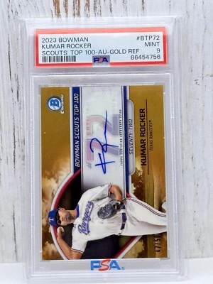 Kumar Rocker Gold Auto /50 Scouts Top 100 - 2023 Bowman Chrome #BTP-72 PSA 9 - Image 1 of 2