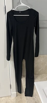 Body completo negro de manga larga con cuello redondo para mujer con orificios para el pulgar talla M Foto 1 de 4