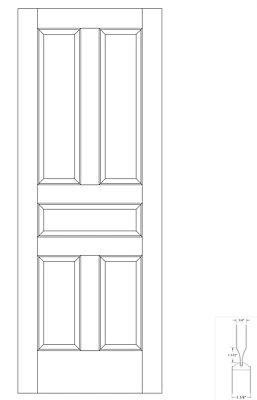 Panel elevado tradicional de 5 paneles liso imprimado puertas interiores de núcleo sólido #5TC Foto 1 de 4