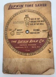 Vintage 1960 Lufkin Rule Co. Chart Calculator Screw Threads Tap Drill Sizes - Picture 1 of 2