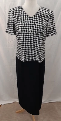 Vtg John Roberts Dress Women 10 Black White Houndstooth Short Sleeve Midi Career - Image 1 of 4