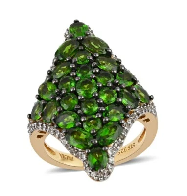 Anillo de circón natural con diopsido ruso de 4,83 quilates en plata de ley de 14 k años  Foto 1 de 4