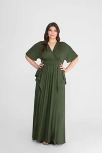 Kiyonna Dress 5X Green Indie Flair Style Maxi Kimono Sleeves Draped Slimming - Picture 1 of 7