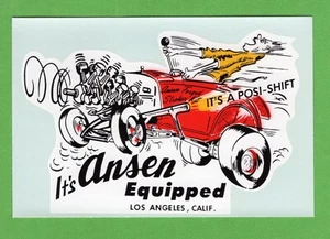 VINTAGE ORIGINAL 1960 SPEEDSHOP "IT'S ANSEN EQUIPPED" LOS ANGELES CA WATER DECAL - Bild 1 von 1