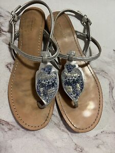 Coach Sandals SZ 10 Fish Ankle Strap Silver And Blue Pool And Beach Sandals
