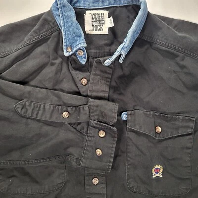 Camisa masculina Panhandle Slim Rough Stock grande 16.5 35/36 preta manga longa botão - Imagem 1 de 4