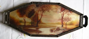 BEAU PLATEAU FER MARTELE DECOR PEINT ART DECO - Picture 1 of 7