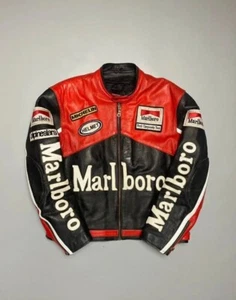 Men's Rare Motorcycle Biker Vintage Marlboro Racing Leather Motorcycle Jacket - Picture 1 of 4