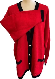 Cardigan Alfred Dunner FESTIVE maglia rossa 42/22W bordo nero vintage nuovo vacanza - Foto 1 di 7