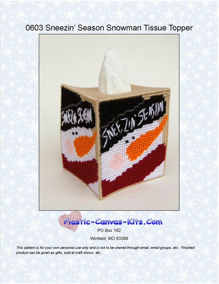 Sneezing Season Snowman Tissue Topper-Plastic Canvas Pattern or Kit - Image 1 of 1