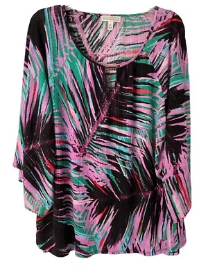 Top Dana Buchman para mujer XL púrpura estampado de palma mangas kimono ojo de cerradura cuello redondo Foto 1 de 4