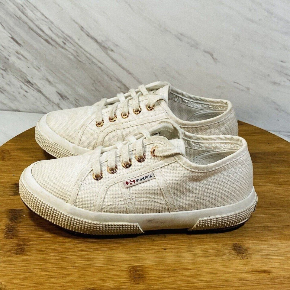Tênis SUPERGA unissex juvenil branco clássico lona sola de borracha tamanho EUA 12 UE 29 - Imagem 1 de 4