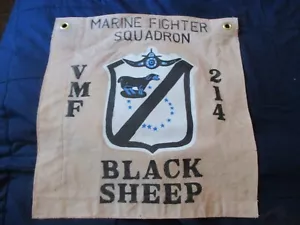 WWII-KW USMC MARINE FIGHTING SQDN VMF -214 BLACK SHEEP READY ROOM WALL FLAG - Picture 1 of 2