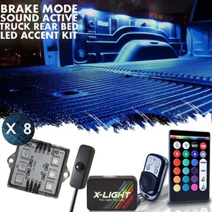 8x LED Truck Bed Rail Lighting Kit - 18 Color White Pickup Work Brake Music Mode - Picture 1 of 7