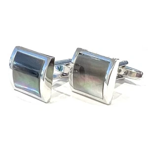 Gray Curve Mother Pearl Cufflinks Men Birthday Wedding Gray Stone Cufflink - Picture 1 of 6