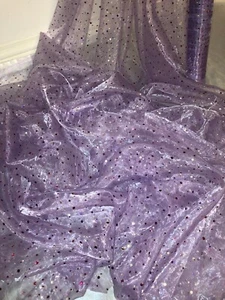 1 MTR LILAC SPARKLY SEQUIN HOLOGRAM ORGANZA VOIL DRAPING FABRIC 58” WIDE - Picture 1 of 3