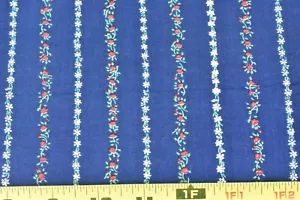 By 1/2 Yd, Vintage, Red Green White Floral Striped on Navy Cotton/Cranston,P9407 - Picture 1 of 7